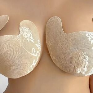 Plus Size Adhesive Lace Strapless Nipple Cover Pasties - Nude